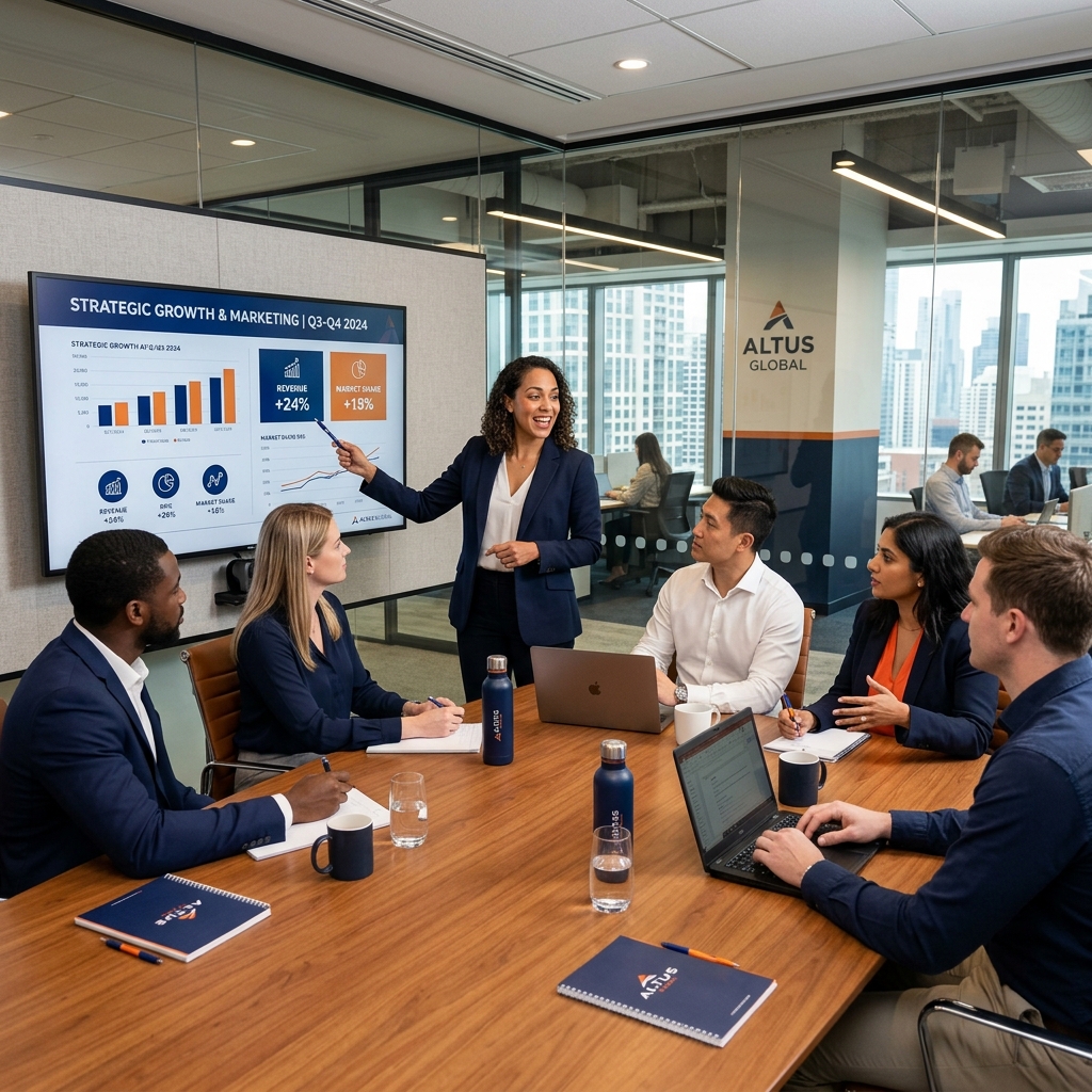 Corporate team discussing strategy